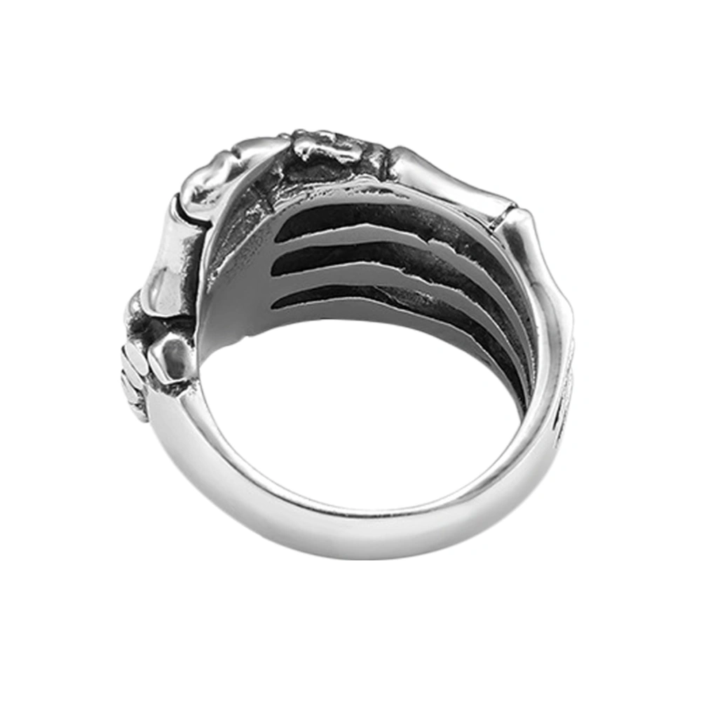 Skull Ring Retro Carved Skeleton Hands Ring Funny Creative Spoof Jewelry Accessories Ring for Halloween Festival (Silver Number 12)