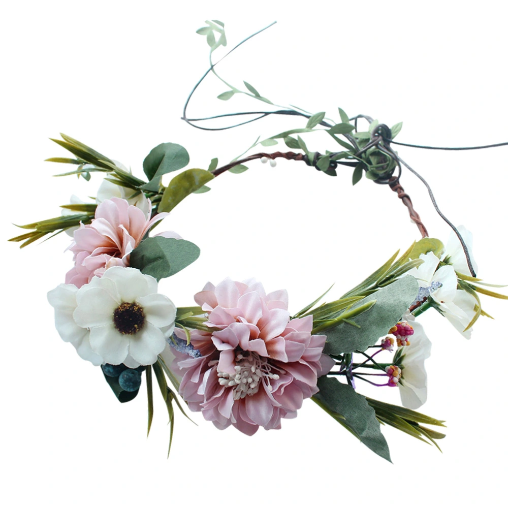 Handmade Wreath Headgear Rattan Simulation Floral Leaves Headband Hair Loop Wreath Headband Wedding Bridal Hair Accessories