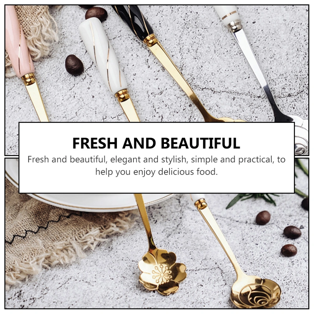 4pcs Delicate Flower-shaped Coffee Scoop Ice Cream Spoon Durable Dessert Spoon