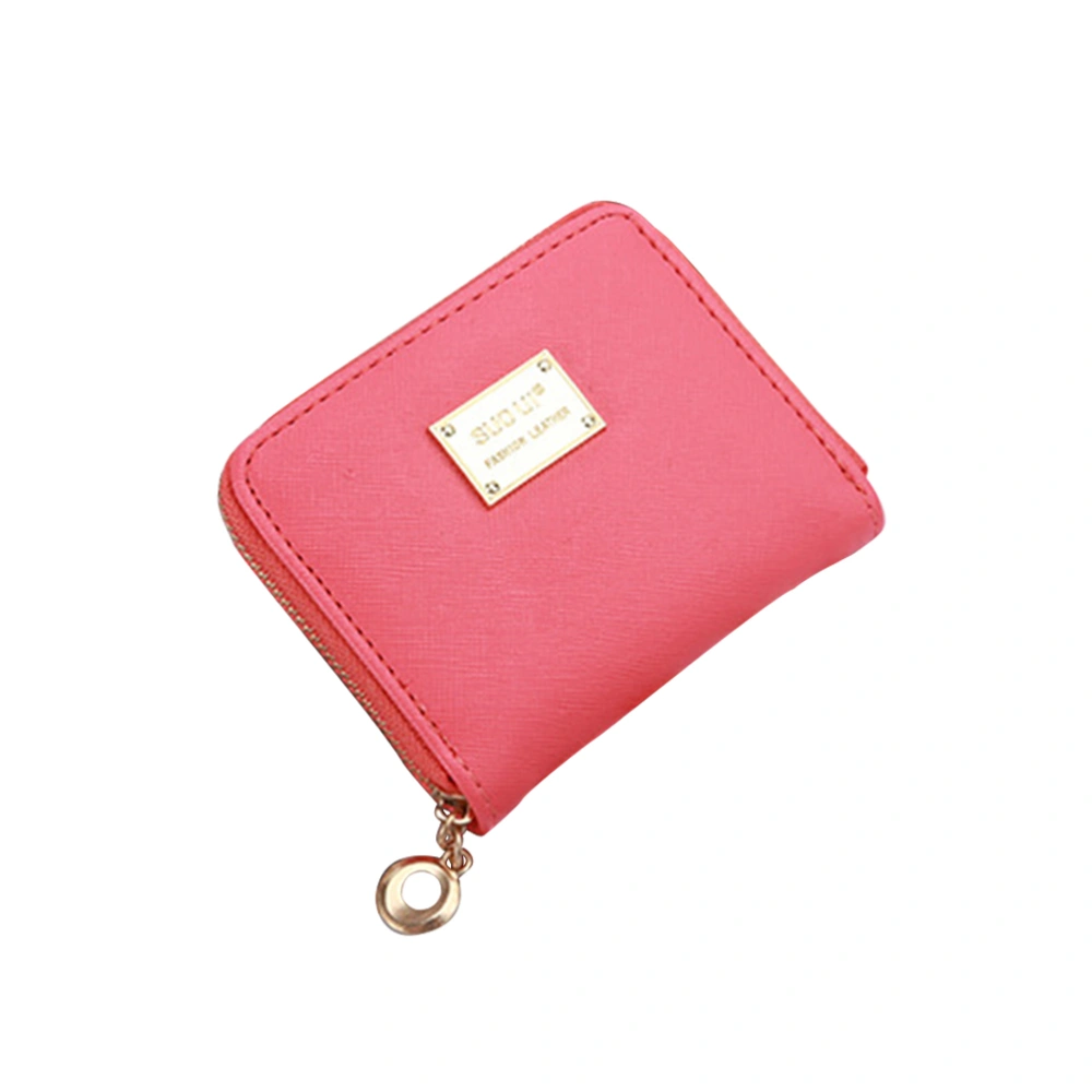 Women Girl Zipper Wallet PU Leather Mini Purse for Cards Keys Coins Small Change Holding (Watermelon Red)