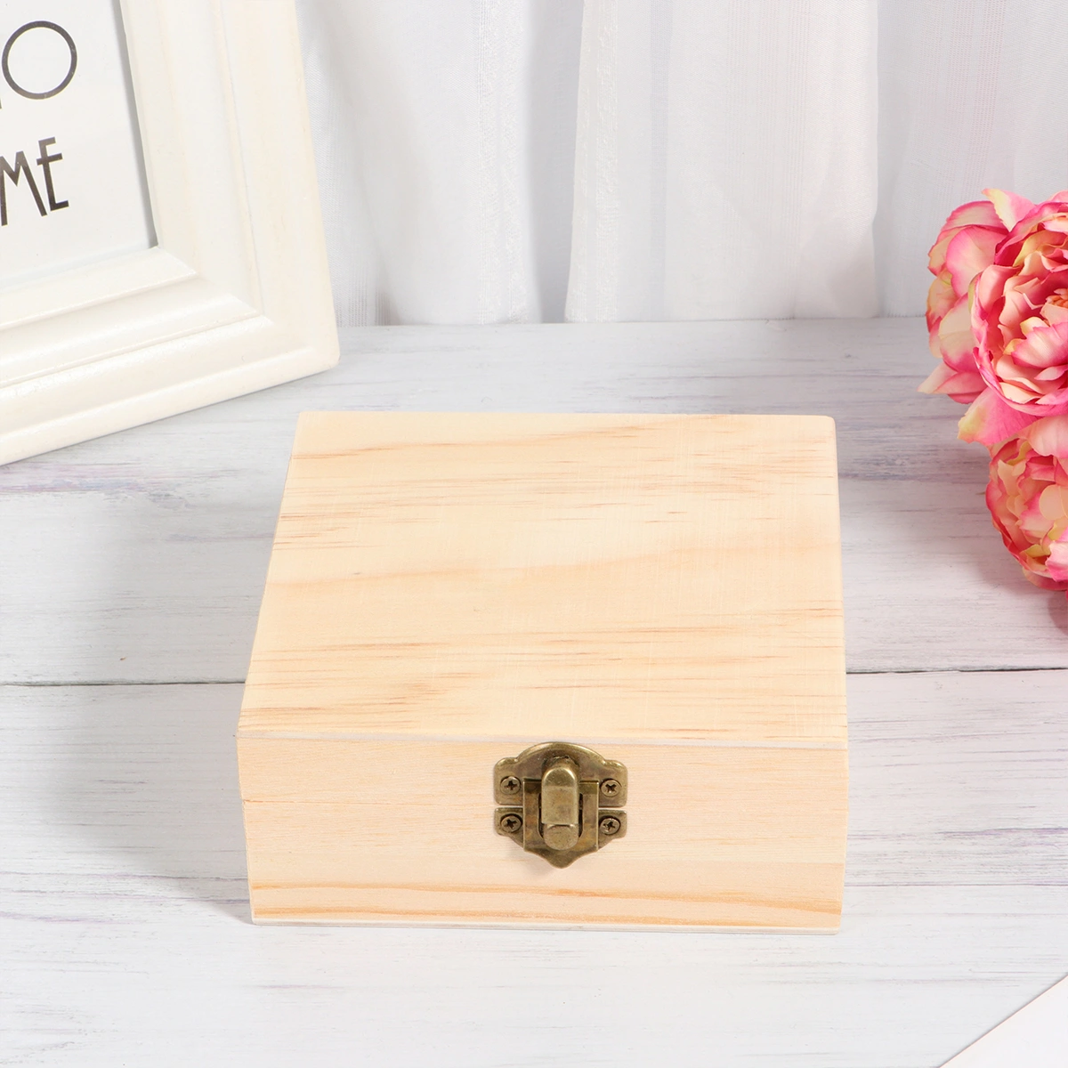 Wooden Jewelry Box Handcraft DIY Jewelry Box Jewelry Storage Box Simple Wooden Jewelry Box (Square)