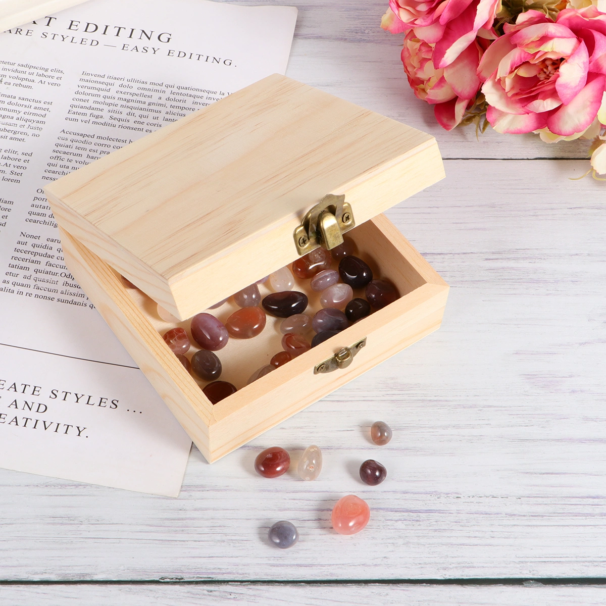 Wooden Jewelry Box Handcraft DIY Jewelry Box Jewelry Storage Box Simple Wooden Jewelry Box (Square)