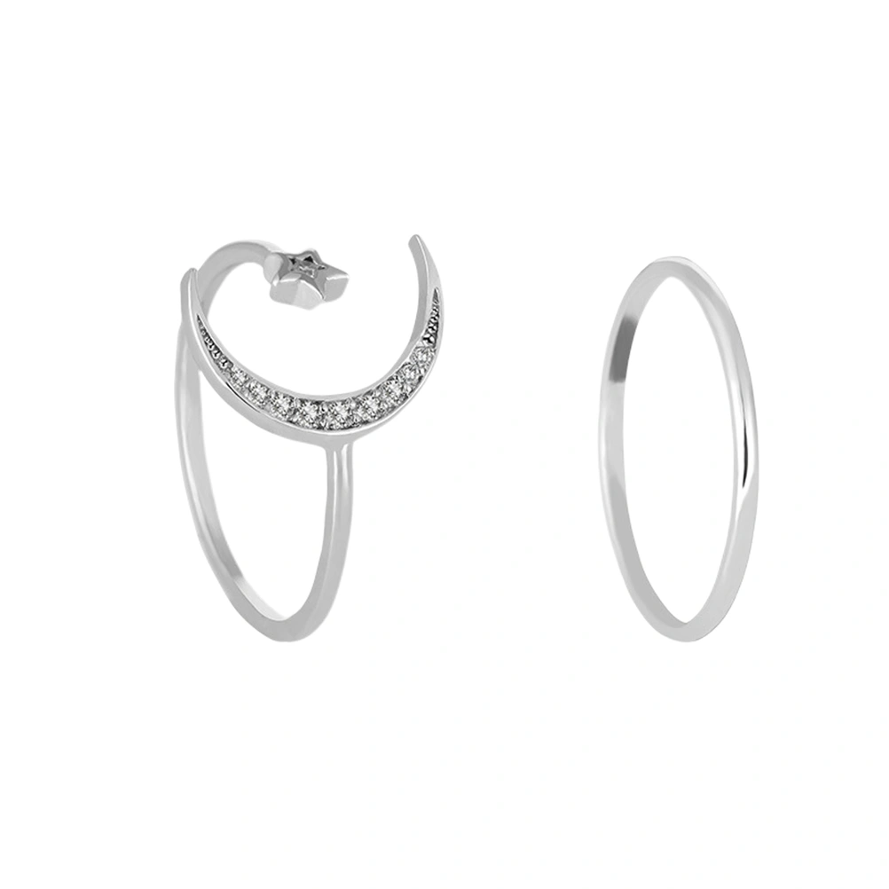 2Pcs Star and Moon Shaped Rings Opening Rings Adjustable Finger Rings Elegant Rings Silver