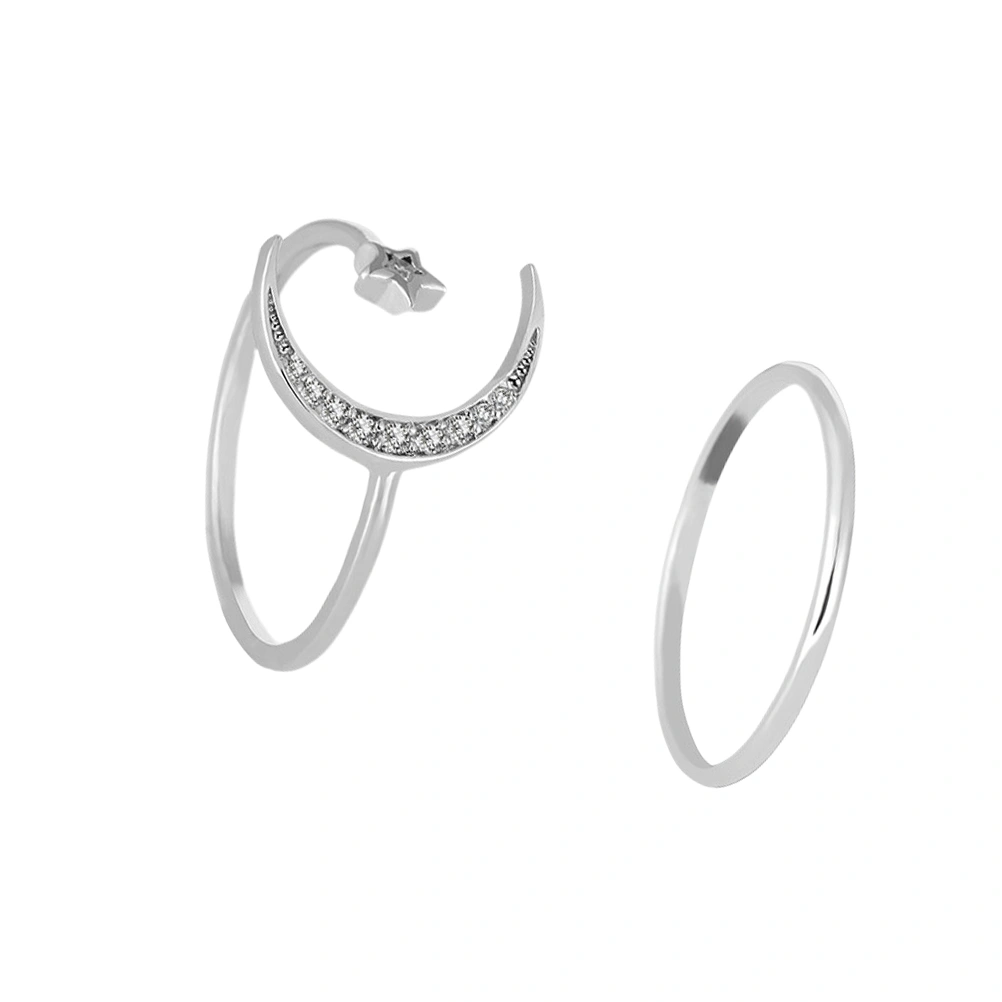 2Pcs Star and Moon Shaped Rings Opening Rings Adjustable Finger Rings Elegant Rings Silver
