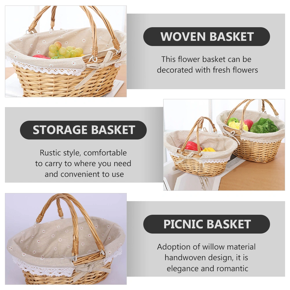Willow Woven Storage Basket Flower Girls Basket Handheld Wedding Basket