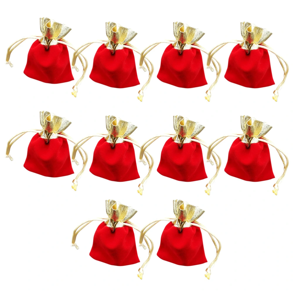 10 Pcs Gold Rim Drawstring Jewelry Pouches Red Drawstring Pocket Wedding Party Christmas Favor Gift Bags Red and Golden