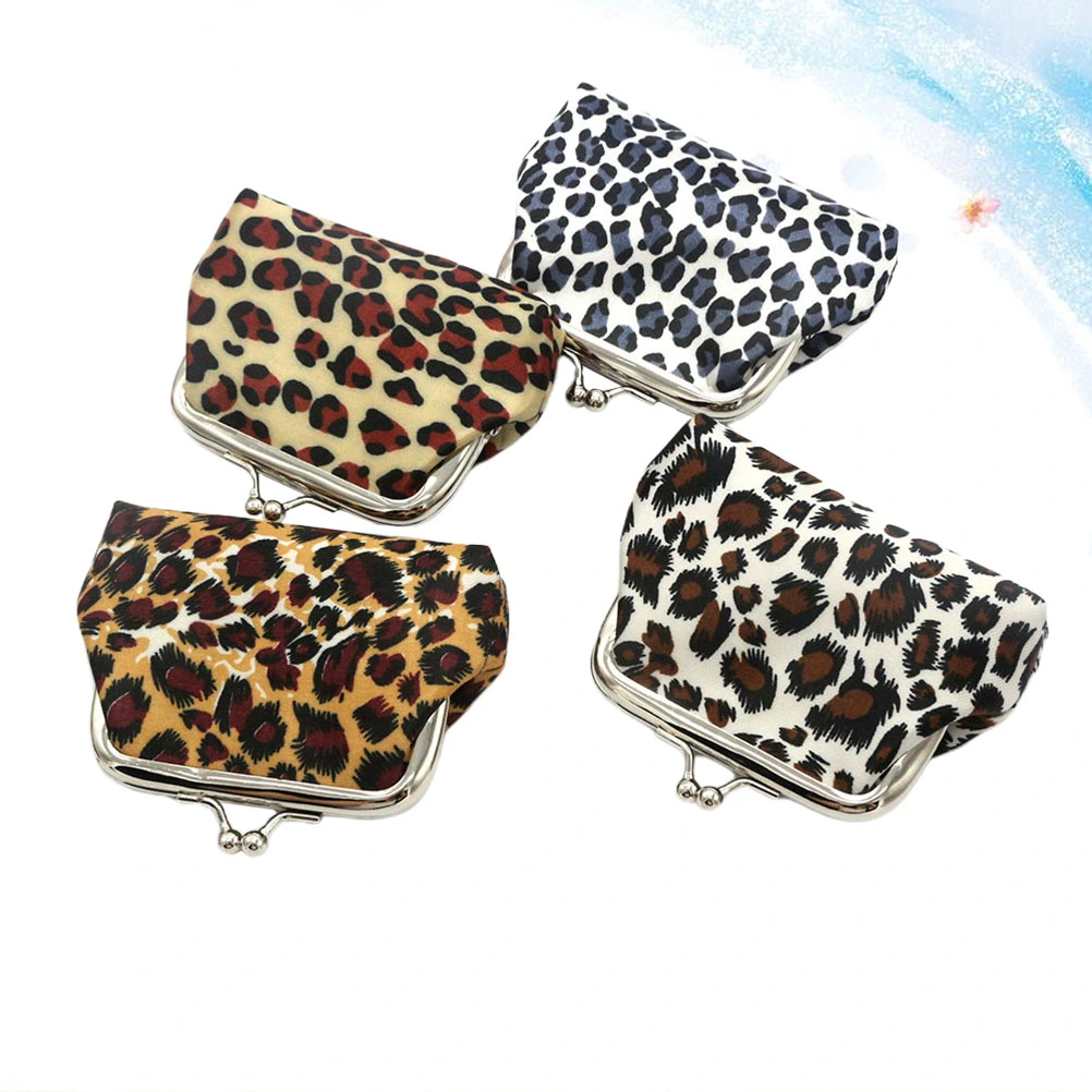 4PCS Leopard Printing Purse Lovely Coin Pouch Portable Small Wallet Fashion Change Bag for Women Ladies Girls