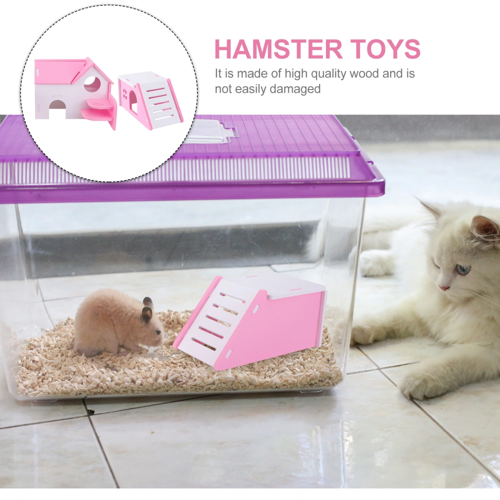 2Pc PVC Bed House Cage Dual Layer Villa Toy for Pet Rat Mouse Dwarf Hamster (Pink)