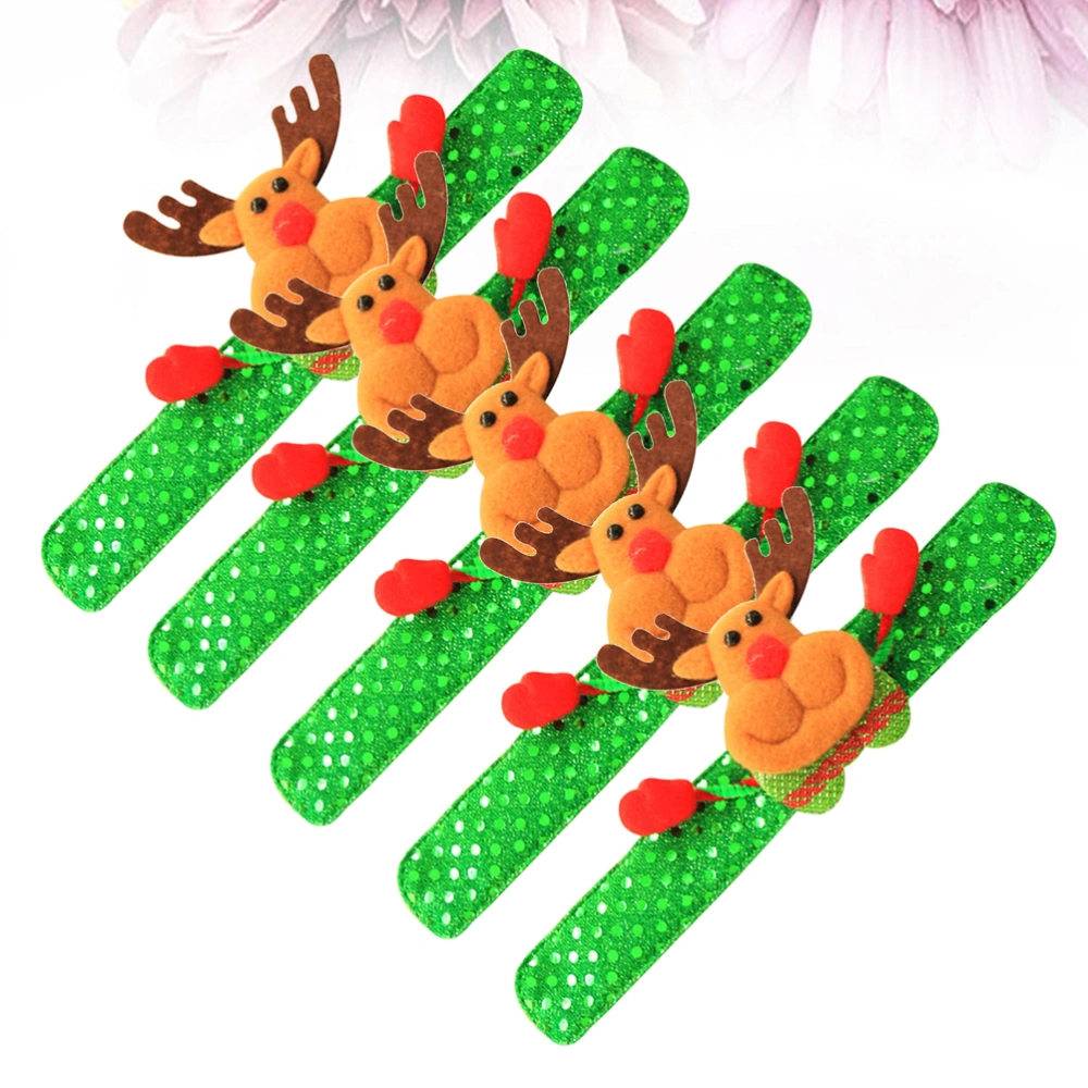 5PCS Children Snap Bracelet Christmas Lighting Slap Wristband Funny Patting Hand Band Party Favor for Kids Festival (Sequin Deer)