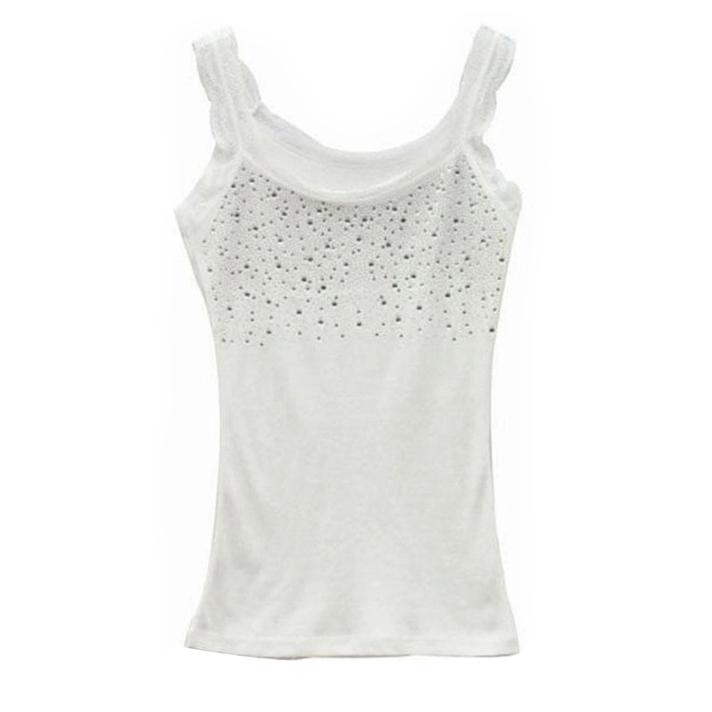 Women Summer Lace Vest Slim Sexy Sleeveless Blouse Casual Tank Tops Shirt (White)