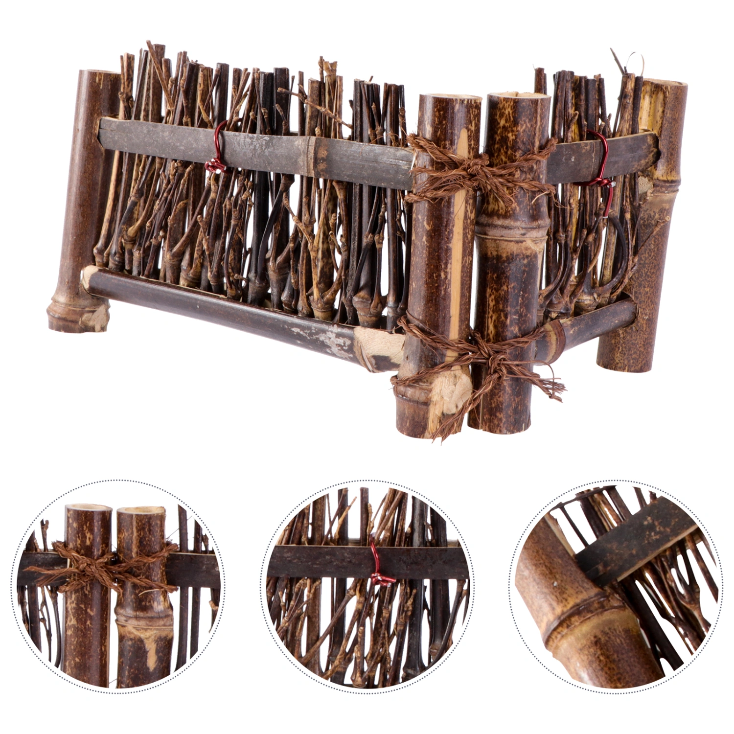1PC Hand-woven Purple Bamboo Fence Small Screen Bonsai Ornament (M Size Brown)