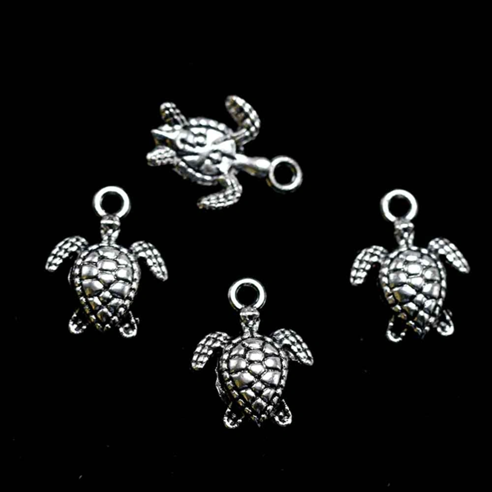 50pcs Alloy Sea Turtle Pendants DIY Charms Jewelry Making Accessory for Necklace Bracelet (Antique Silver)