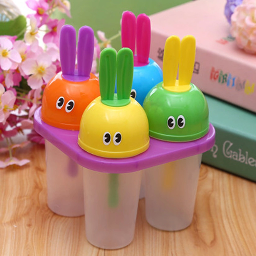 4 Grids Rabbit Head Ice Sticks Mold DIY Ice Molds Reusable Popsicle Maker Ice Cream Making Tool