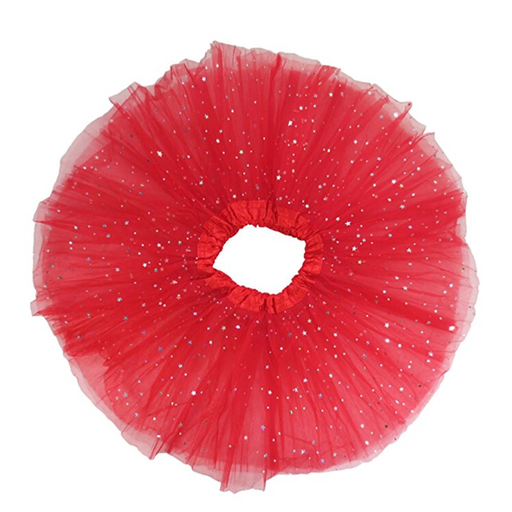 Girl’s Tutu Glitter Ballet Tulle Skirt (Red)