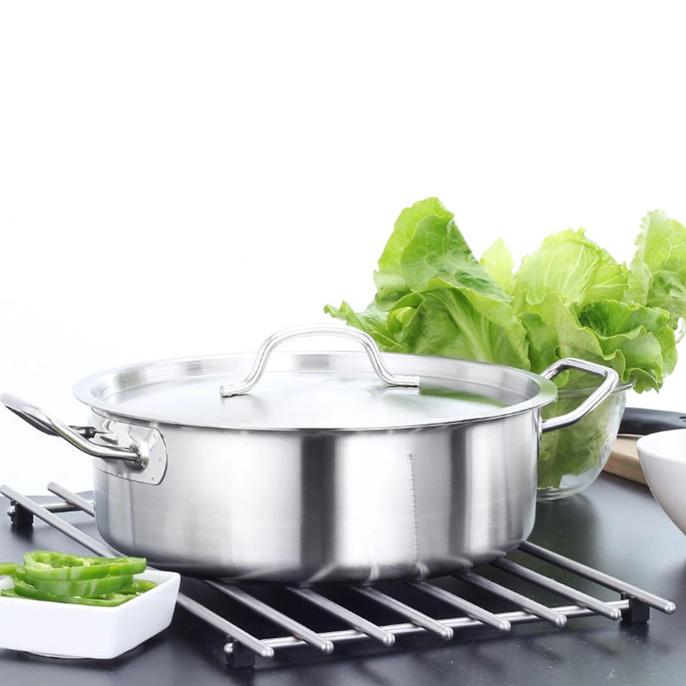 Induction Cooker Pot Thicken Stainless Steel Dual Hot Pot Cookware Compartment Cooking Pots (28CM Silver) 