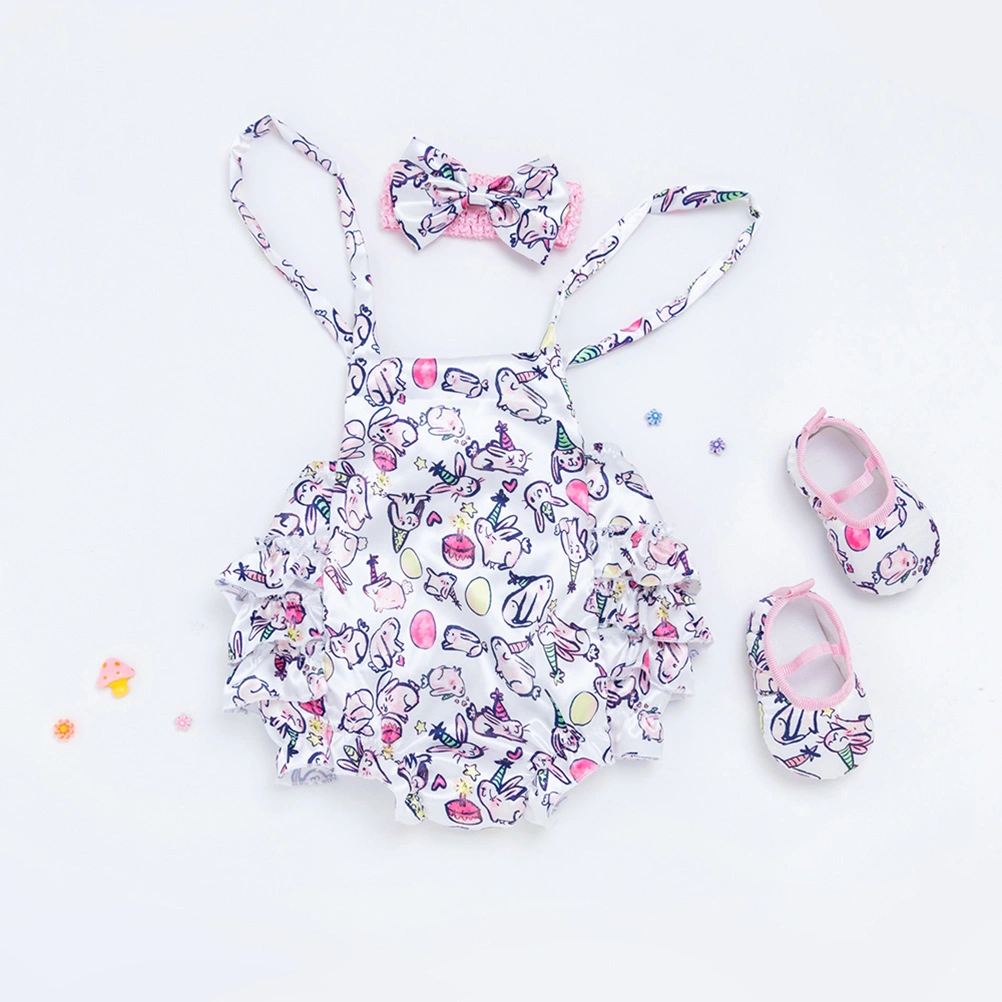 1 Set Easter Printed Baby Outfits Set Delicate Bellyband Shoes Headband Rompers Kit Baby Photography Baby Clothes (Size 73)