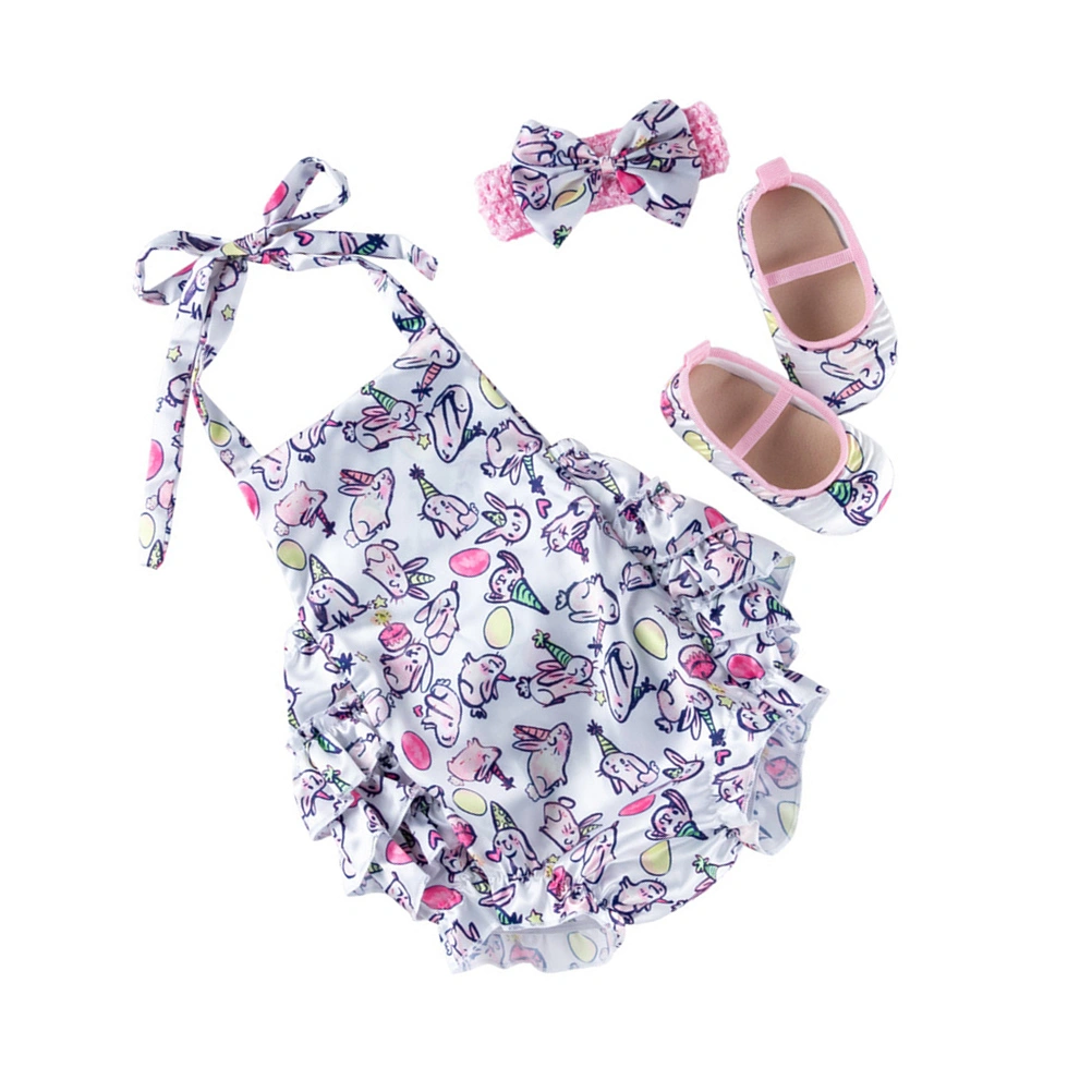 1 Set Easter Printed Baby Outfits Set Delicate Bellyband Shoes Headband Rompers Kit Baby Photography Baby Clothes (Size 73)