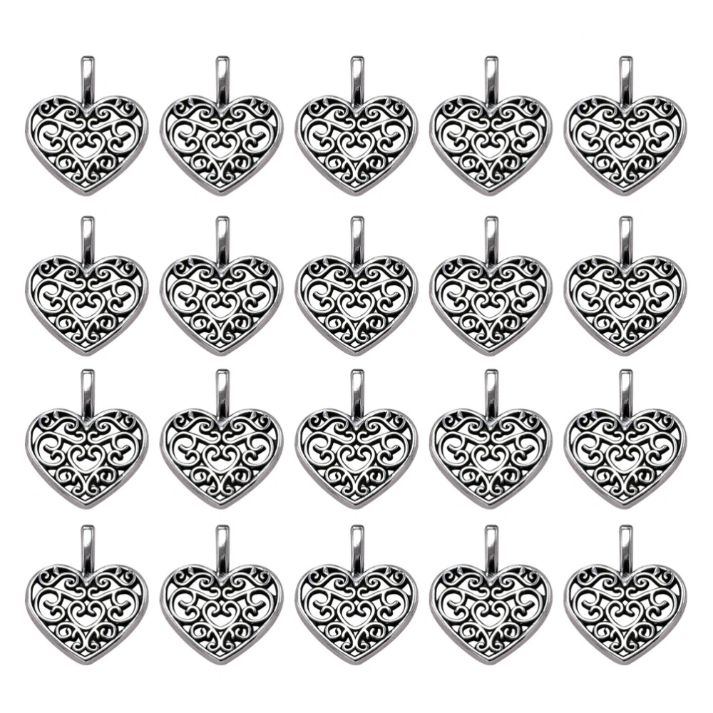 20pcs Delicate Alloy Hollow out Heart Shape Pendants Charms DIY Jewelry Making Accessory for Necklace Bracelet (Antique Silver)