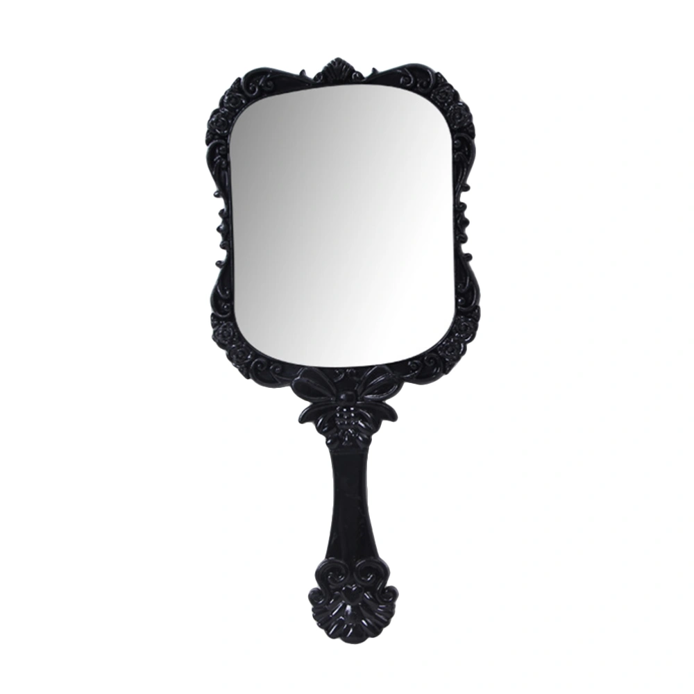 2PCS Square Handle Makeup Mirror Stylish Pattern Mirror Plastic Printed Mirror Delicate Handle Makeup Mirror for Home Salon Use White+Black