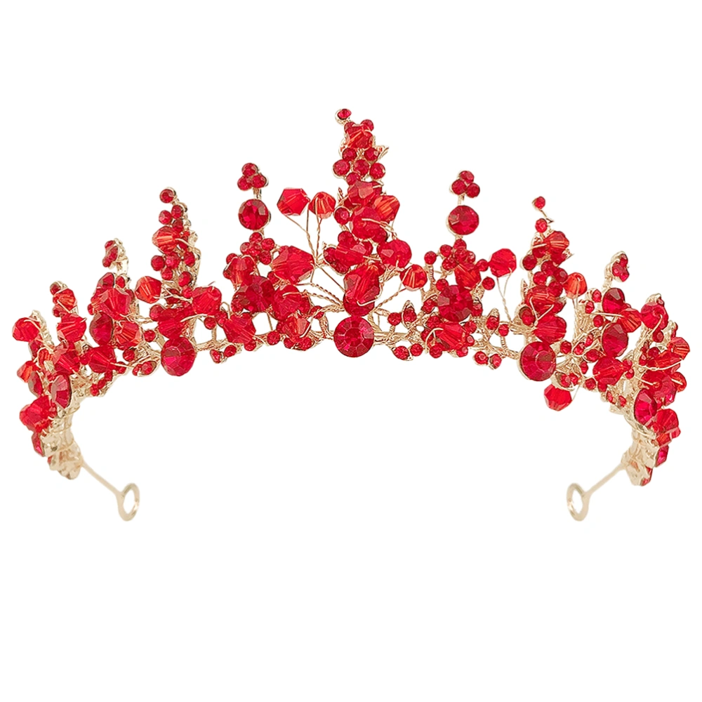 1 Pc Chic Beautiful Hair Jewelry Shiny Bridal Crown Crystal Headgear (Red)