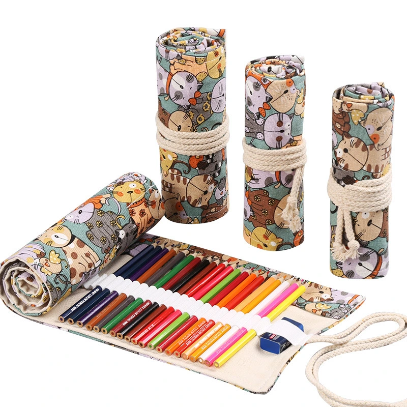 Roll Up Pens Pouch Canvas Pen Roll Up Bag Canvas Pencil Bag Pen Carrying Bag Pencil Storage Bag