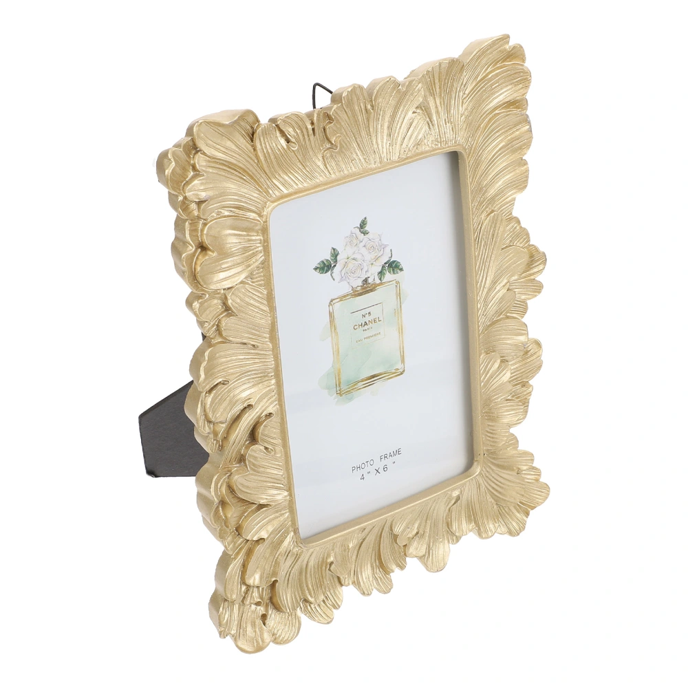 1pc Retro Style Golden Leaves Resin Desktop Picture Frame Adornment for Home