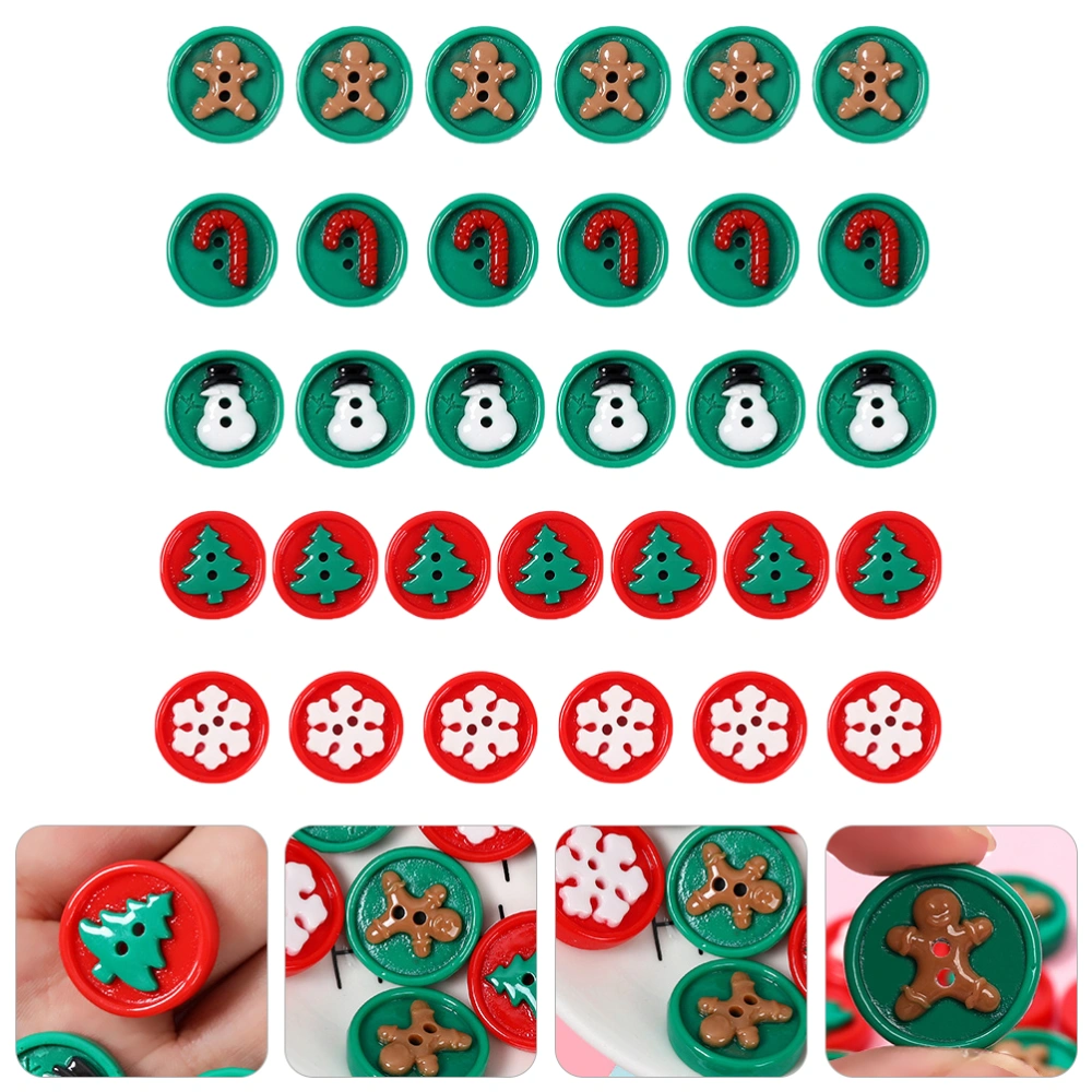 50Pcs Xmas Resin Button DIY Accessory Snowman Xmas Tree Snowflake Decor Buttons