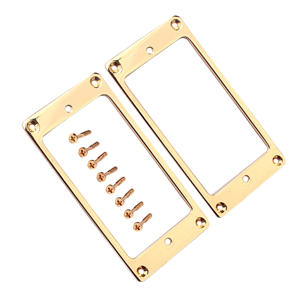 2pcs Flat Metal Humbucker Pickup Mounting Rings Frame Mounting Ring Flat Base Pickup Frame with Screws 92x46mm (Golden)