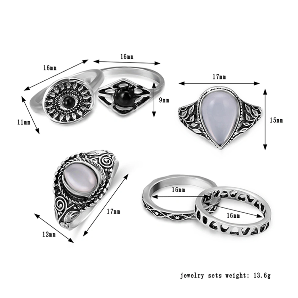 6pcs Women Men Antique Ring Set Gothic Punk Bohe Style Ring Kit for Hands Decoration (Antique Silver)