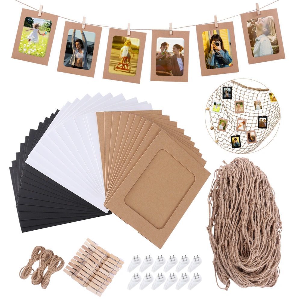 WINOMO Mediterranean Style Decorative Fish Net Marine Fishing Net Wall Decoration 30pcs 6 Inches Photo Frame + 30pcs Wooden Clamp + 12pcs