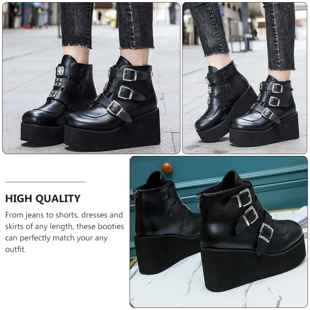 1 Pair Woman's Short Tube Boots Thick Heel Boots Lady's Retro Round-toe Boots