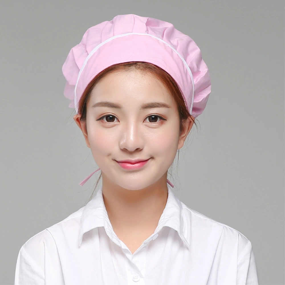 1PC Adjustable Food Baking Smoke-proof Chef Hat Dustproof Oil Proof Working Hat Lace-up Catering for Women Men Wearing (Pink)