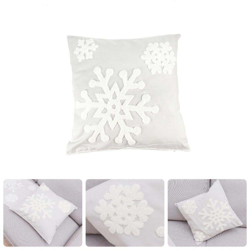 2pcs Throw Pillow Cover Snowflake Embroidered Pillow Cushion Cover Cartoon Christmas Elements for Home Grey