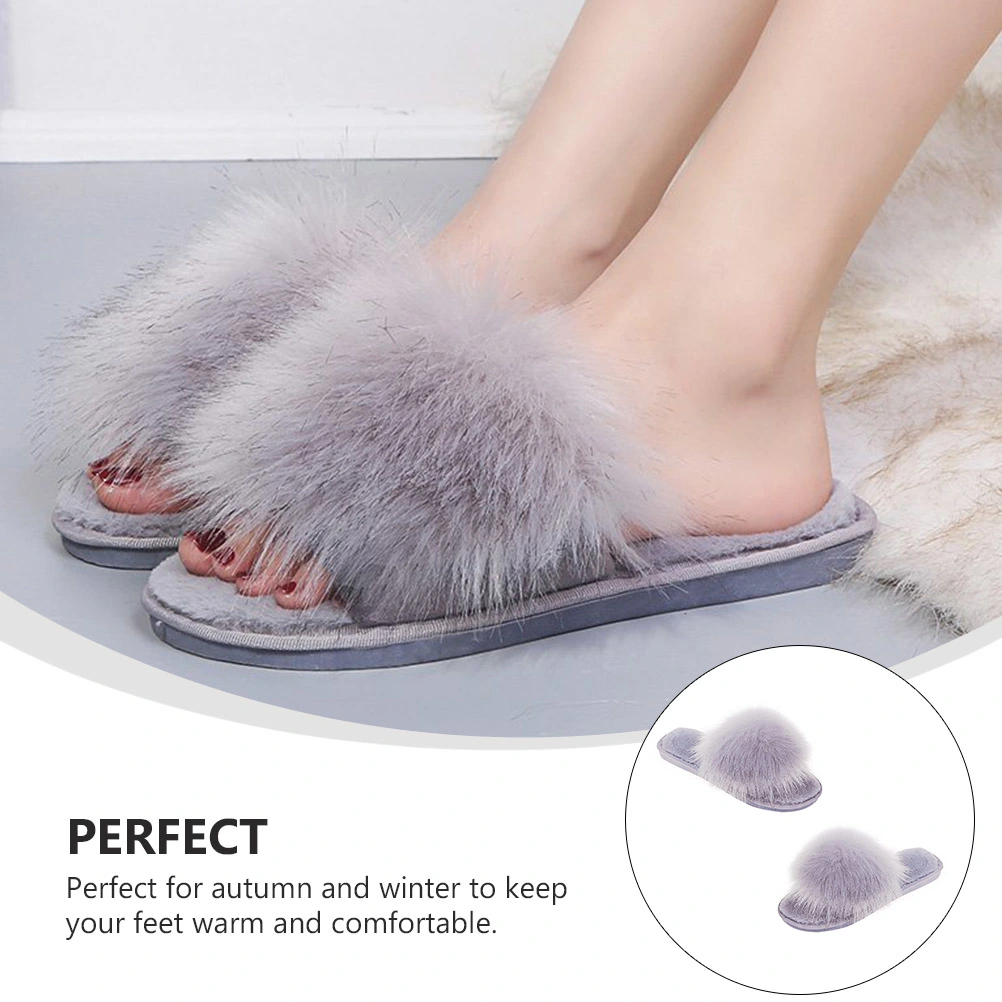 1 Pair Women's Open Toe Slippers Casual Plush Indoor Slippers for Home Hotel