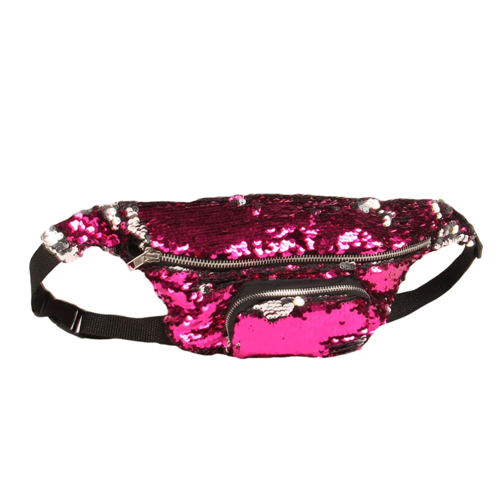 Sequin Waist Bag Reversible Sequin Waist Pack Double Color Hip Pack Belt Bag for Outdoor Sports Travel Party(Rose Red)