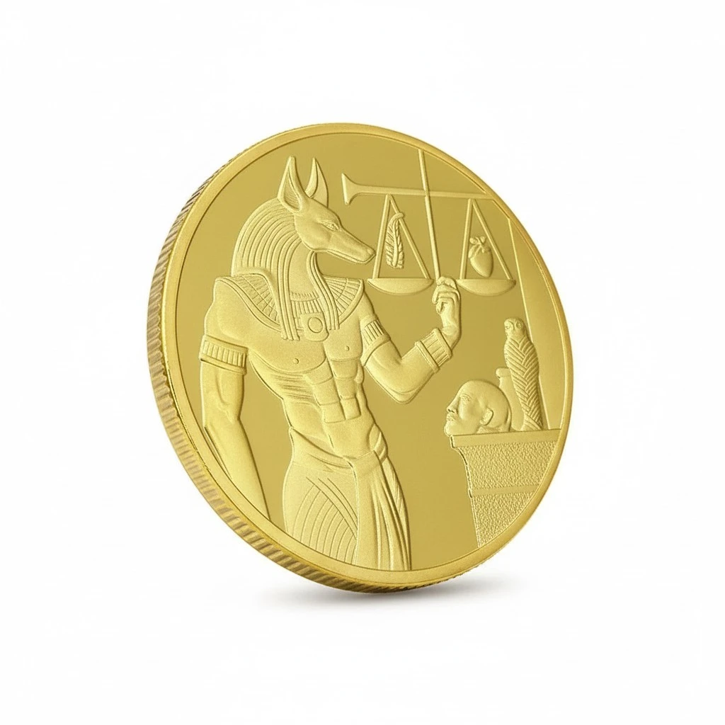 Golden Ancient Egypt Anubis Commemorative Coin Antique Collection Arts Soul Guardian Anubis Souvenir Gift Iron Collection Toy