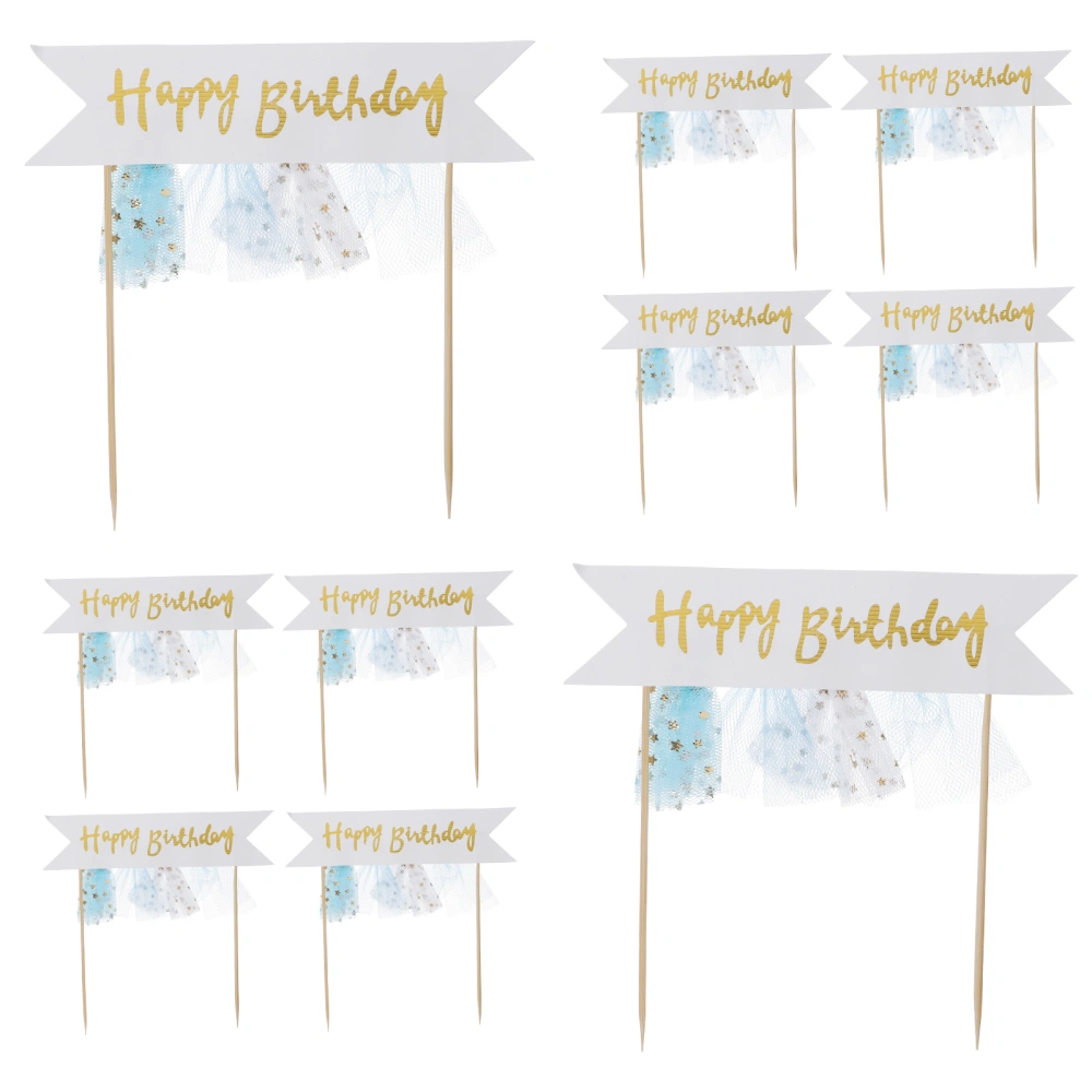 10pcs Happy Birthday Banner Cake Decoration Cupcake Topper Birthday Cake Inserts