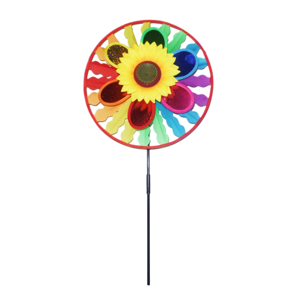 2PC Sun Flower Turntable Windmill Colorful Sequin Plastic Pinwheel  Outdoor Toy Windmill Gift for Kids Girls Children