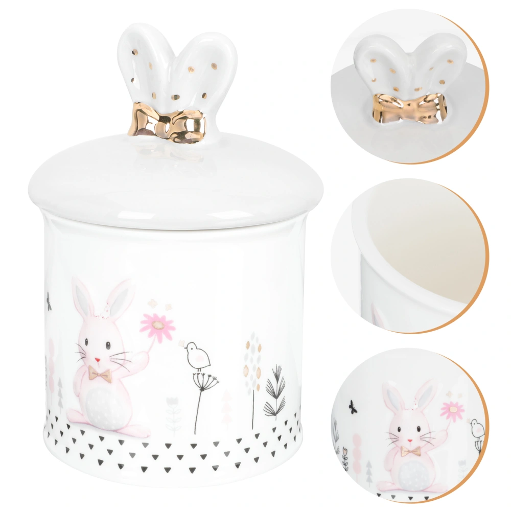 Rabbit Pattern Sealed Cookie Canister Ceramic Tea Jar Multipurpose Storage Container