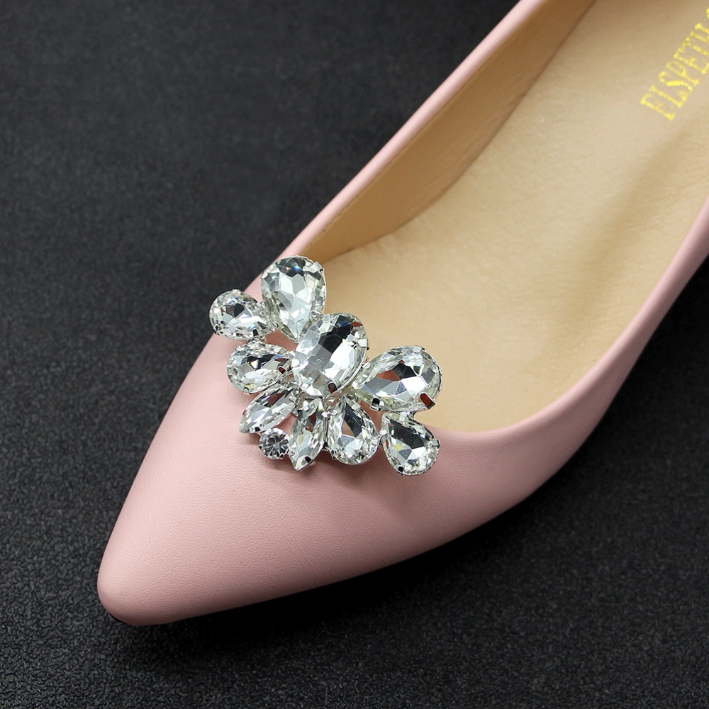 1 Pair of Shiny Rhinestones Wedding Shoe Clips Crystal Flower Party Shone Buckles for Bride Women