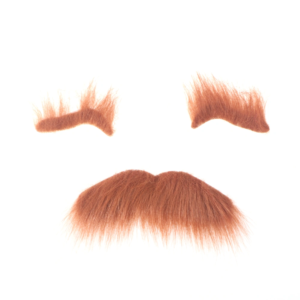 Three-piece Novelty Halloween Costumes Self Adhesive Fake Eyebrows Beard Moustache Kit Facial Hair Cosplay Props Disguise Decoration For Masquerade Costume Party (Brown)