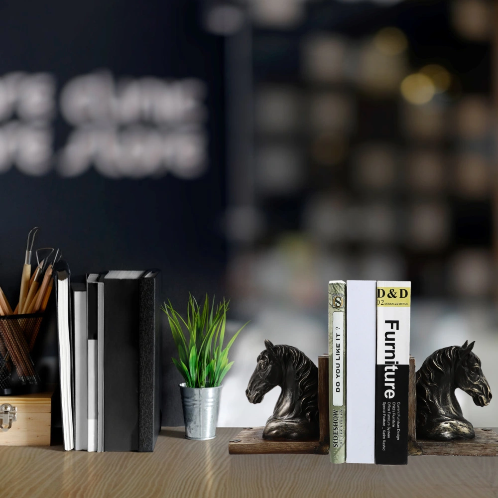 1 Pair Retro Style Adornments Horse Head Bookends Resin Bookshelf Accessories