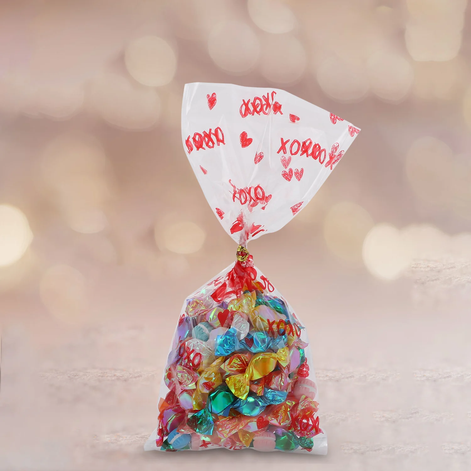 50pcs Valentine's Day Candy Pouches Transparent Cookie Bags Sweets Bags