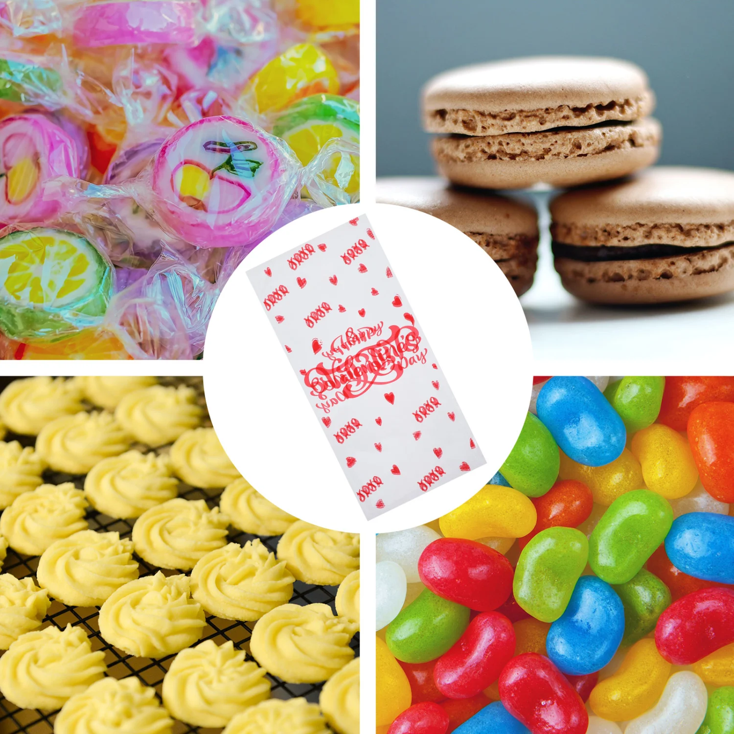 50pcs Valentine's Day Candy Pouches Transparent Cookie Bags Sweets Bags