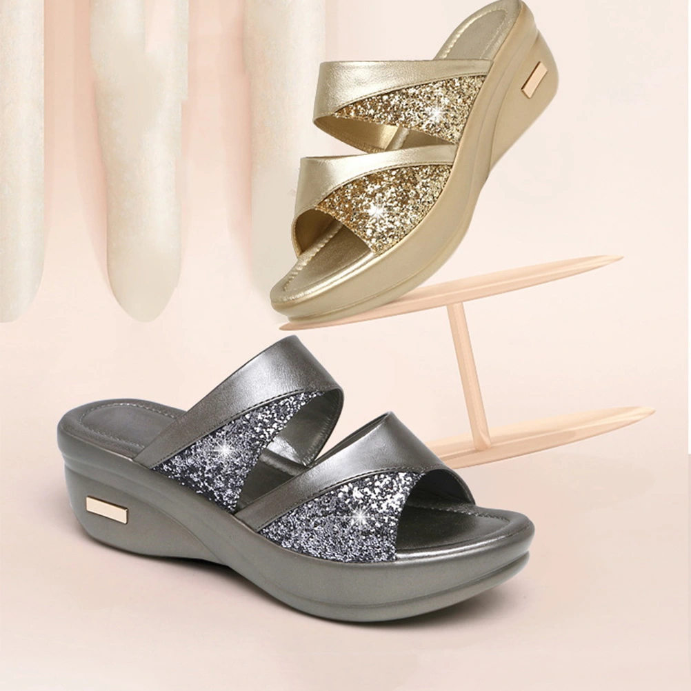 1 Pair Thick Wedge Sole Slipper Summer Female Sandals Stylish Fish Mouth Wedges Mom Shoes Outdoor Casual Slippers for Women Wearing (Golden Size 40 8US, 5.5UK, 39EU, 9.825 Inch)