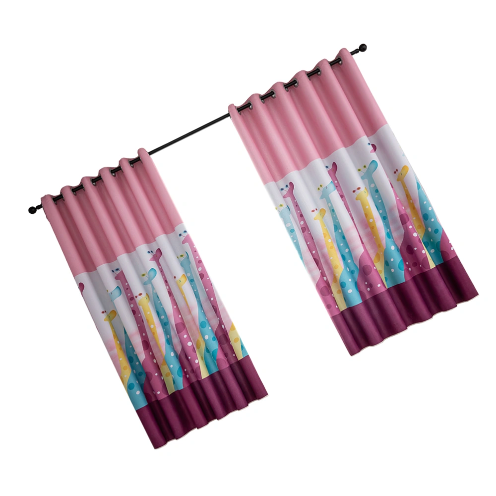 1 Pc Simple Fashion Window Curtain Giraffe Printing Blackout Curtain Heat Insulation Punching Curtain - 100x200cm (Pink)