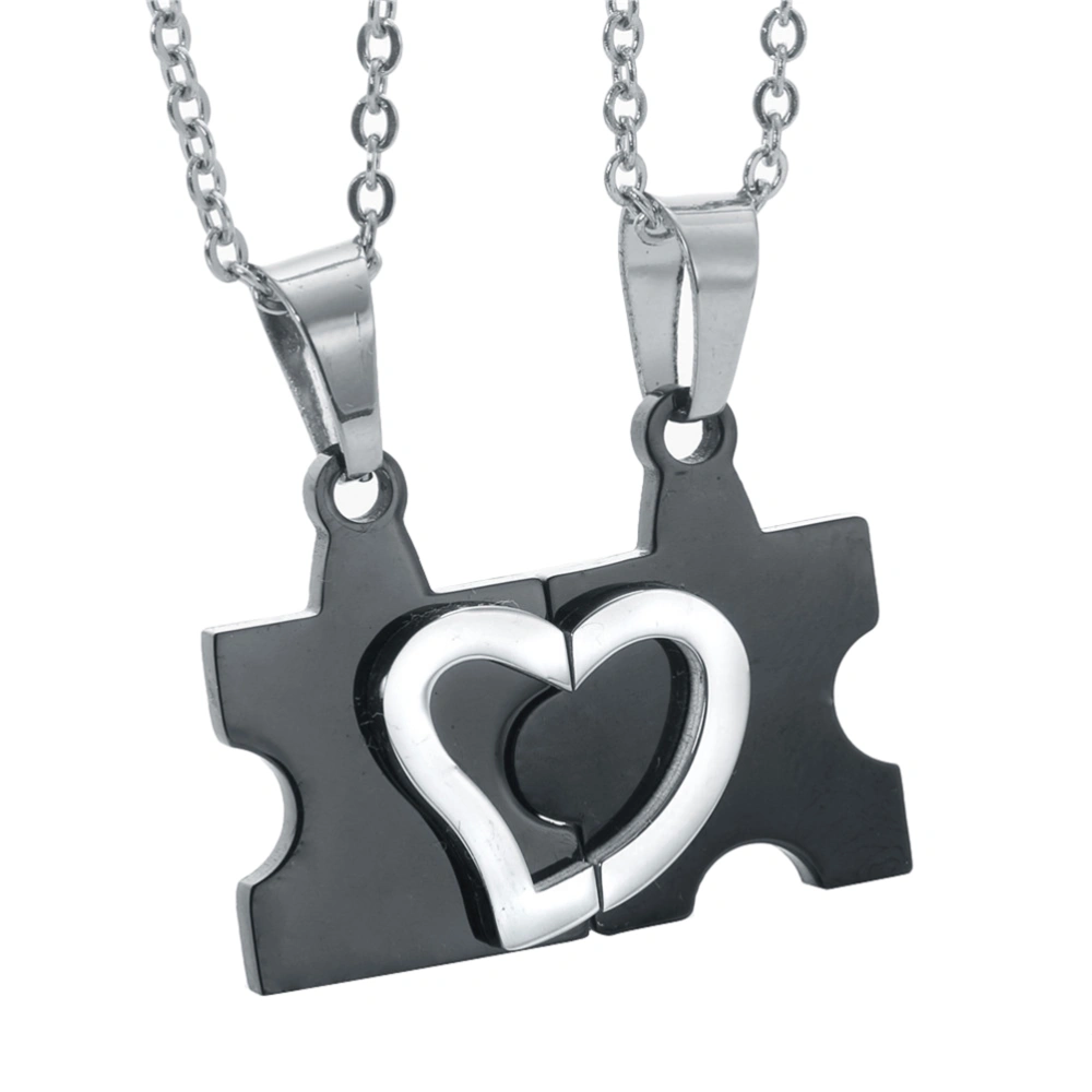 1 Pair Titanium Steel Hip-hop Love Puzzle Pendant Lovers Necklace for Beloved One (Black)