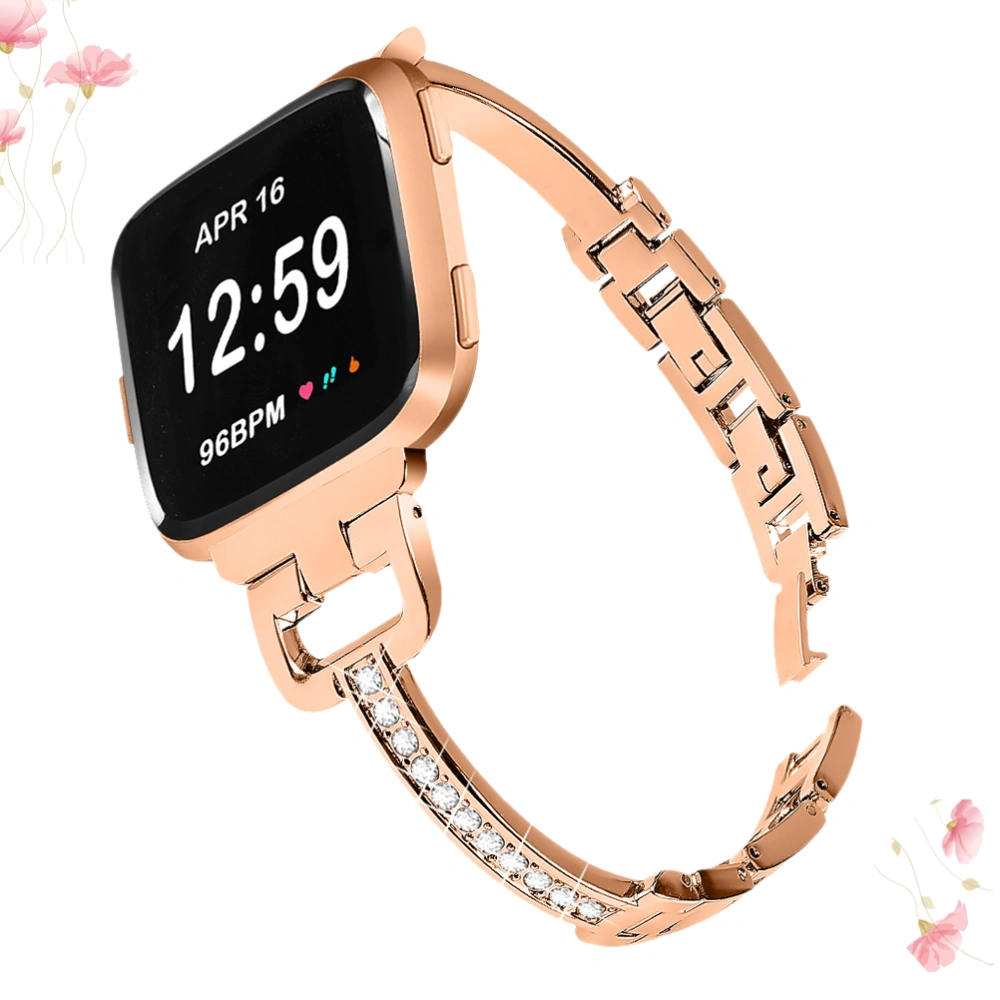 Zinc Alloy Diamond Straps Fashion Ladies Female Wristband Watch Strap for Smart Bracelet (Rose Gold)