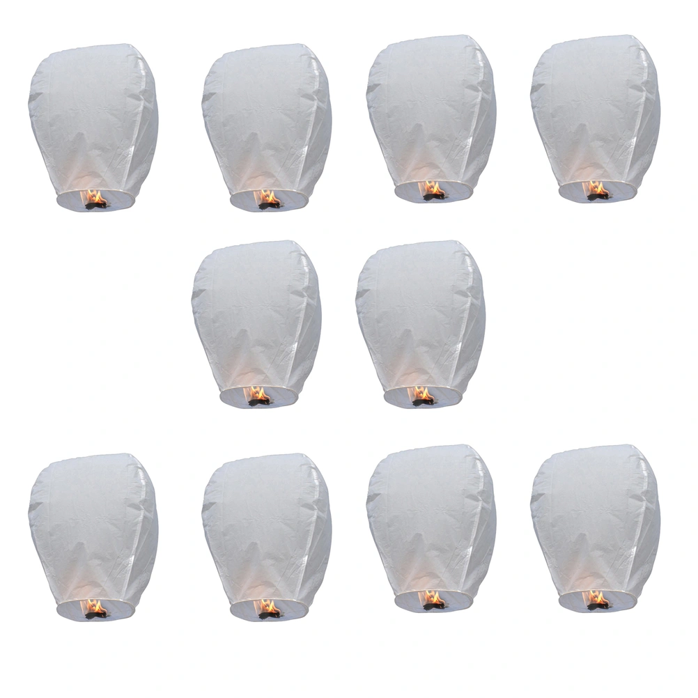 10pcs Oval Sky Lantern Chinese Kongming Lantern Wishing Lamps (White)