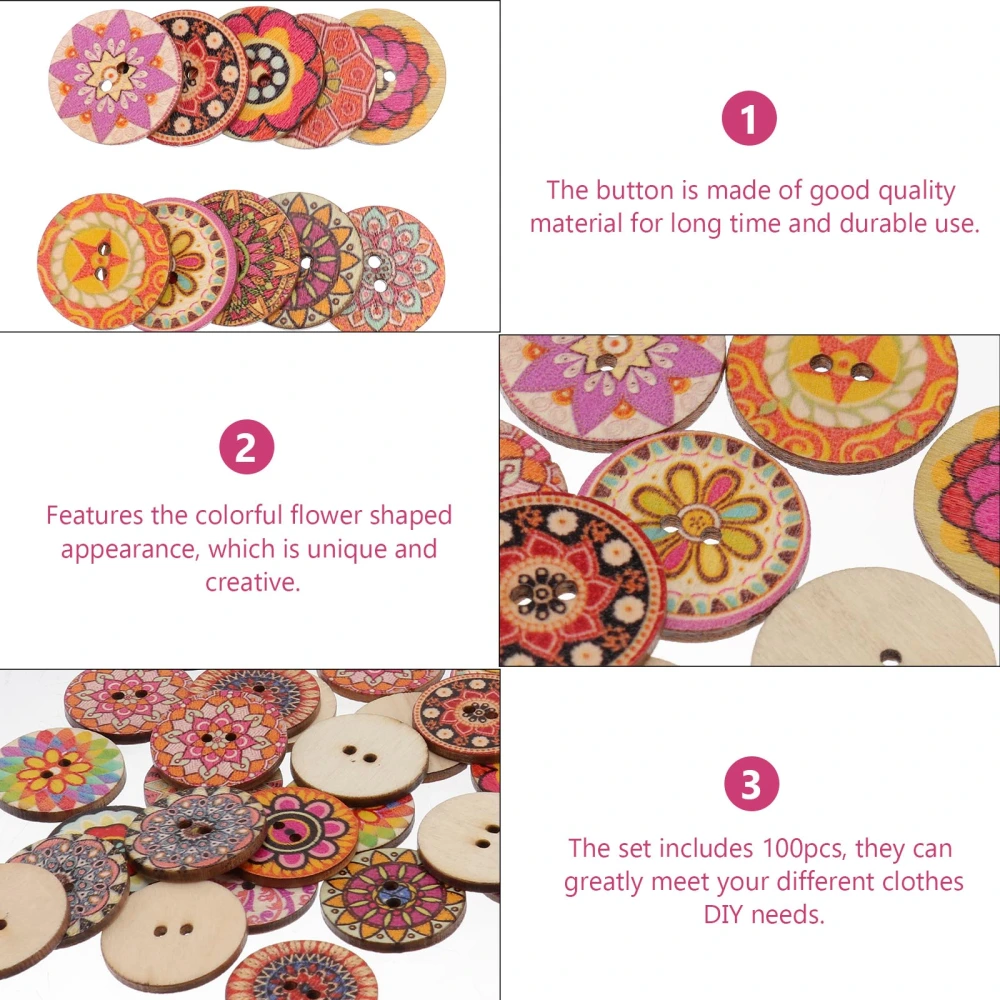 100pcs Round Vintage Wooden Button Creative Round Button for Decor (Colorful)